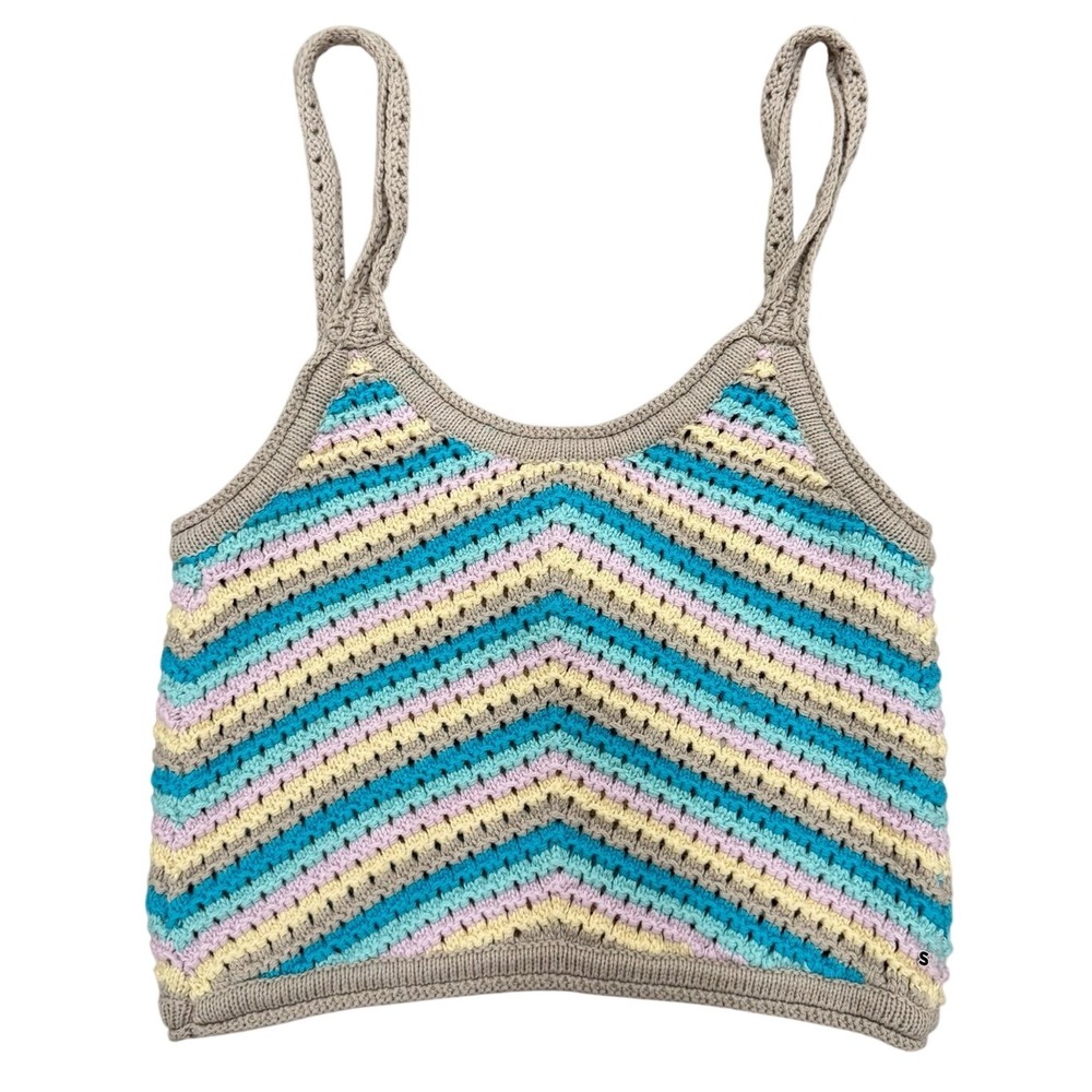 Full Tilt Crochet Crop Tank Multicolor Stripe Small Boho Festival